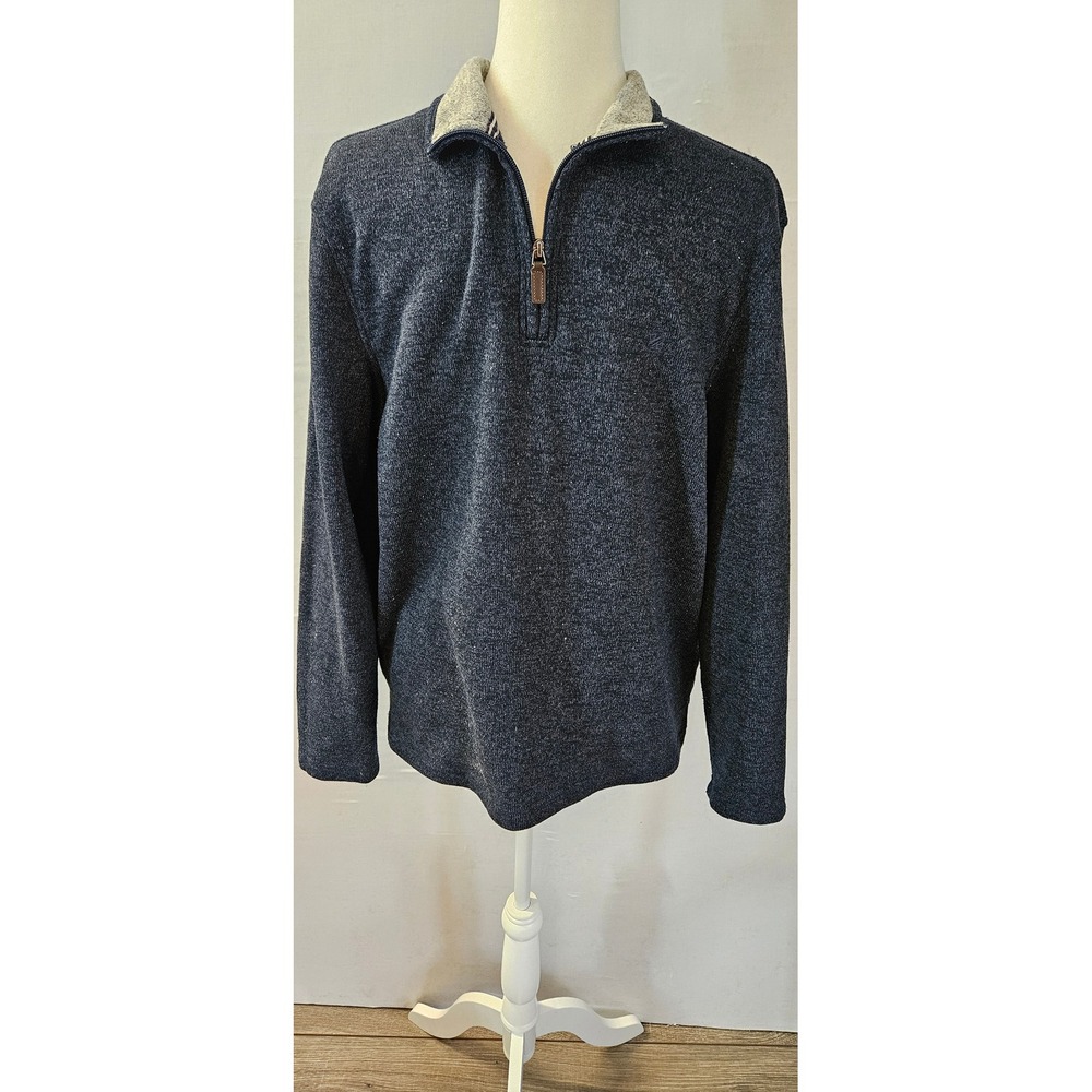 IZOD Mens Quarter Zip Pullover Sweater Gray Marl Knit Mock Neck Medium